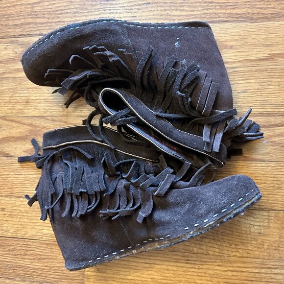 Free People Krystal Dark Brown Suede Moccasin Ankle Booties Boots 8 - Picture 5 of 8